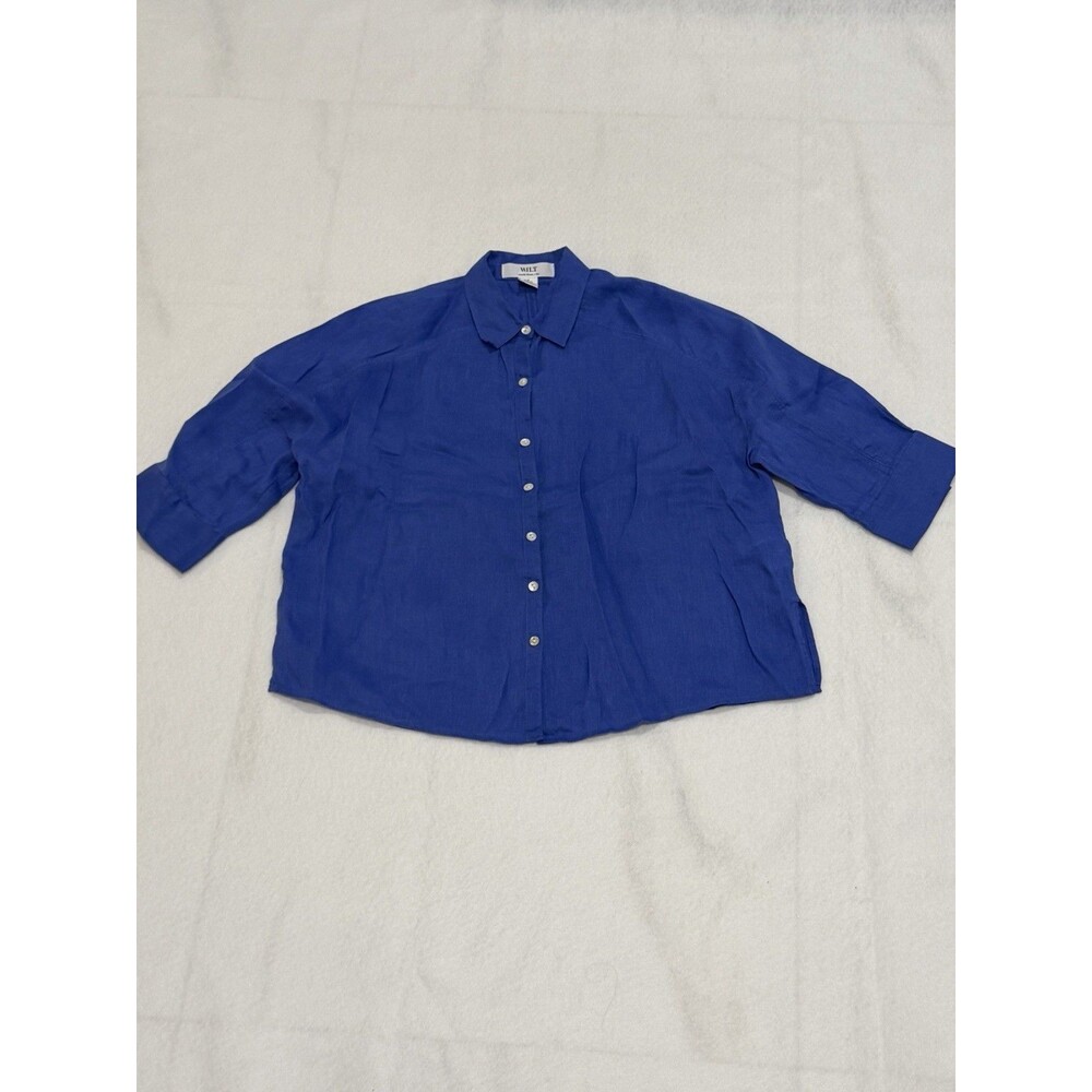 WILT Shirt Blouse Tunic Top Women’s Size XS Blue 100% Linen Button Down